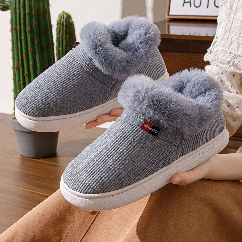 New Fur Slippers For Women Men Winter Furry Fashion Warm Ankles Plush Cozy Slides For Home Indoor Soft Sole Cotton Shoes