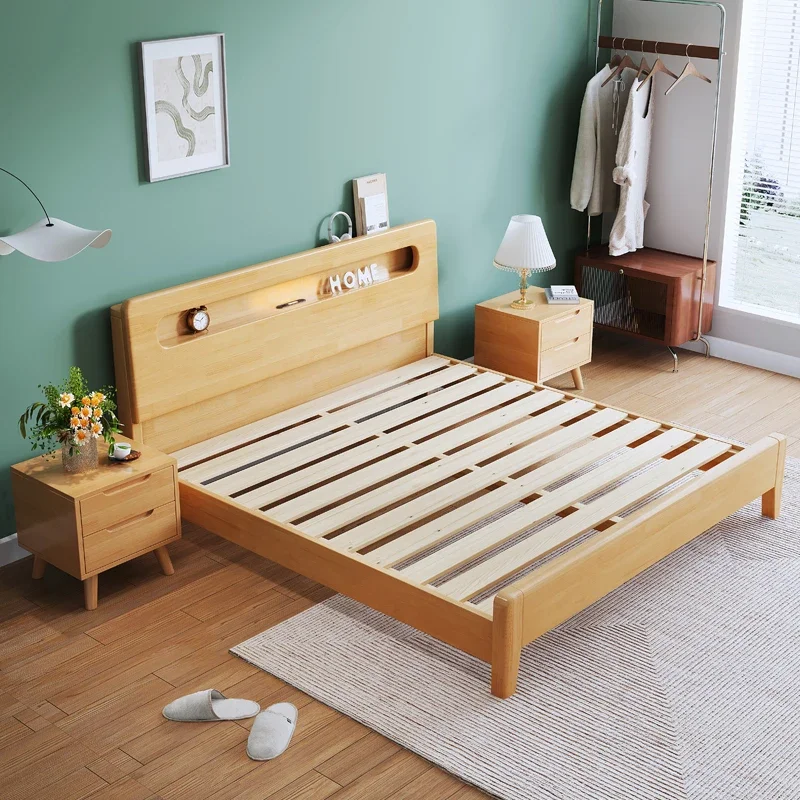 

for Modern Wholesale Solid Wood Frame Queen Size Bed Simple Double Bed Storage Bedroom Set Furniture Multi-functional for Home