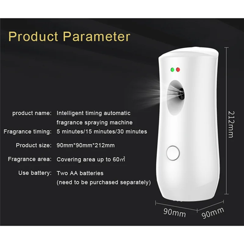 Máquina automática de pulverización de aroma, pulverizador de aroma temporizado, pulverización de aroma inteligente, limpieza de olores temporizada para baño de hotel, negro