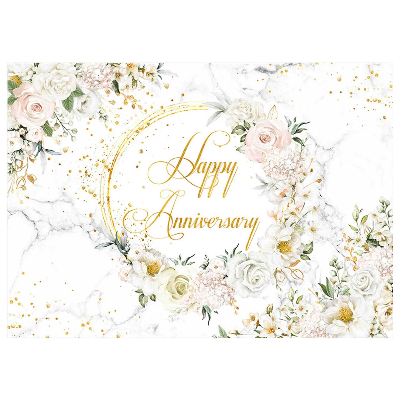 Happy Anniversary Photography Backdrop White Rose Flowers Gold Dots Wedding Background Party Decor Lovers Portrait Photozone