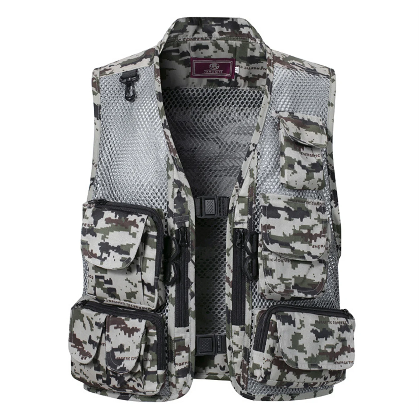 Men\'s Camouflage Hunting Vest Mesh Breathable Sleeveless Jacket Reporter Director Waistcoat Multi-Pocket Casual Fishing Vest