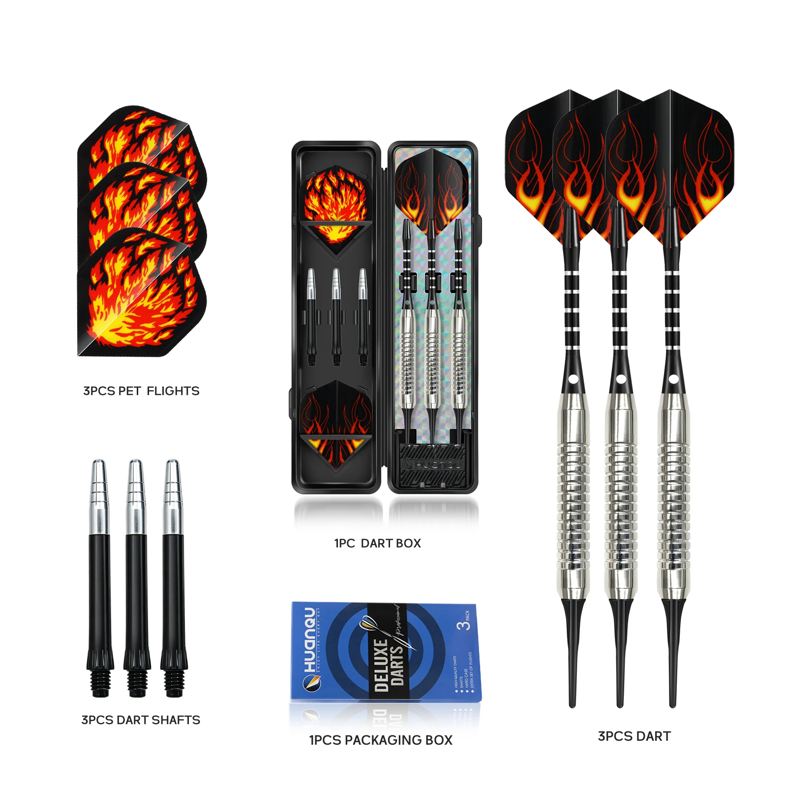 Huanqu 3-Piece 18g Soft Dart Set, Equipped with Dart Wings and Dart Shafts, Professional Electronic Dart Board Set, Includes Storage Box, Suitable for Home Entertainment, Bar Gatherings, Dart Training, and Competitive Competitions