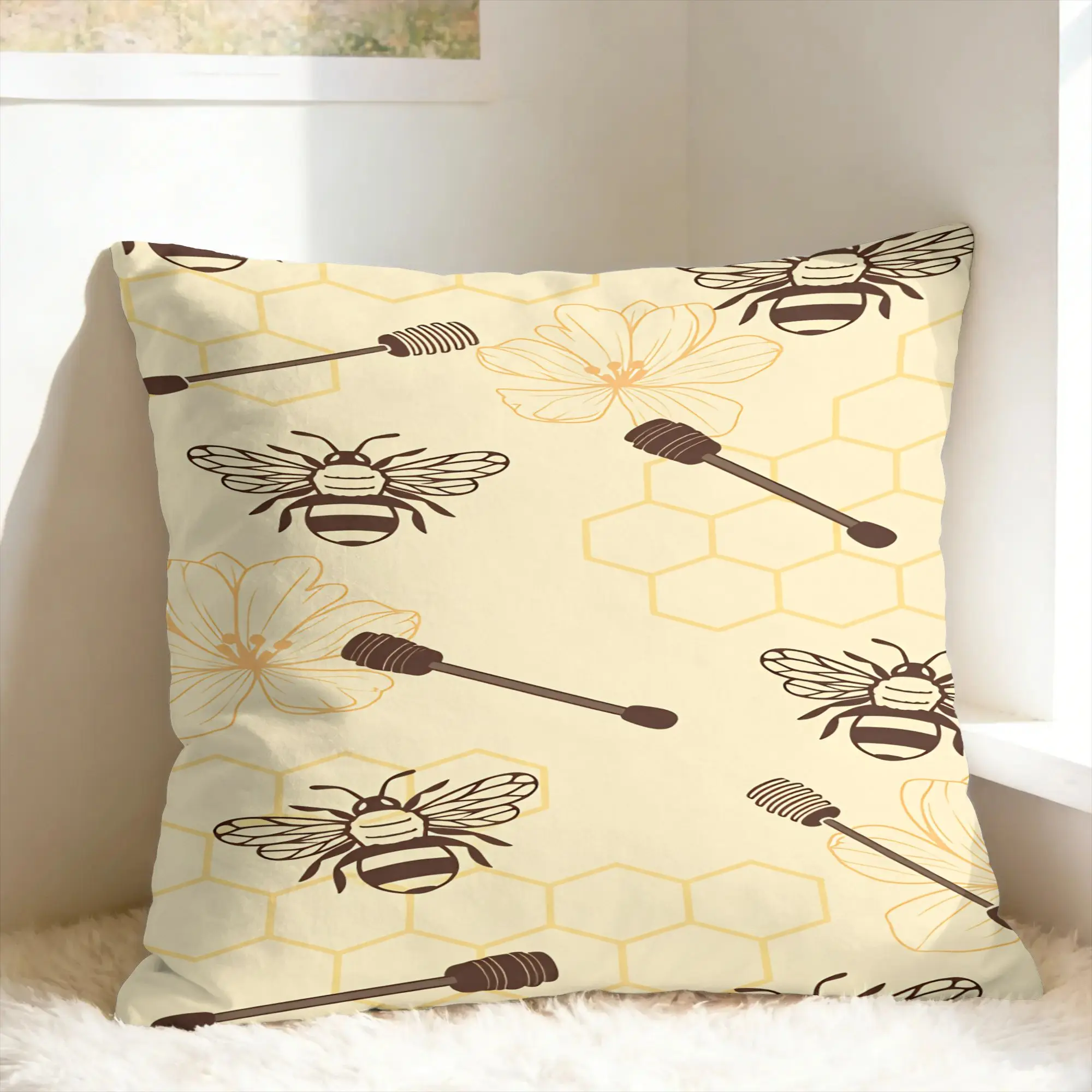 

Bee Pattern Pillow Case Morden Pillow Cover Comfy Pillowcases For Sofa Car Home Decor