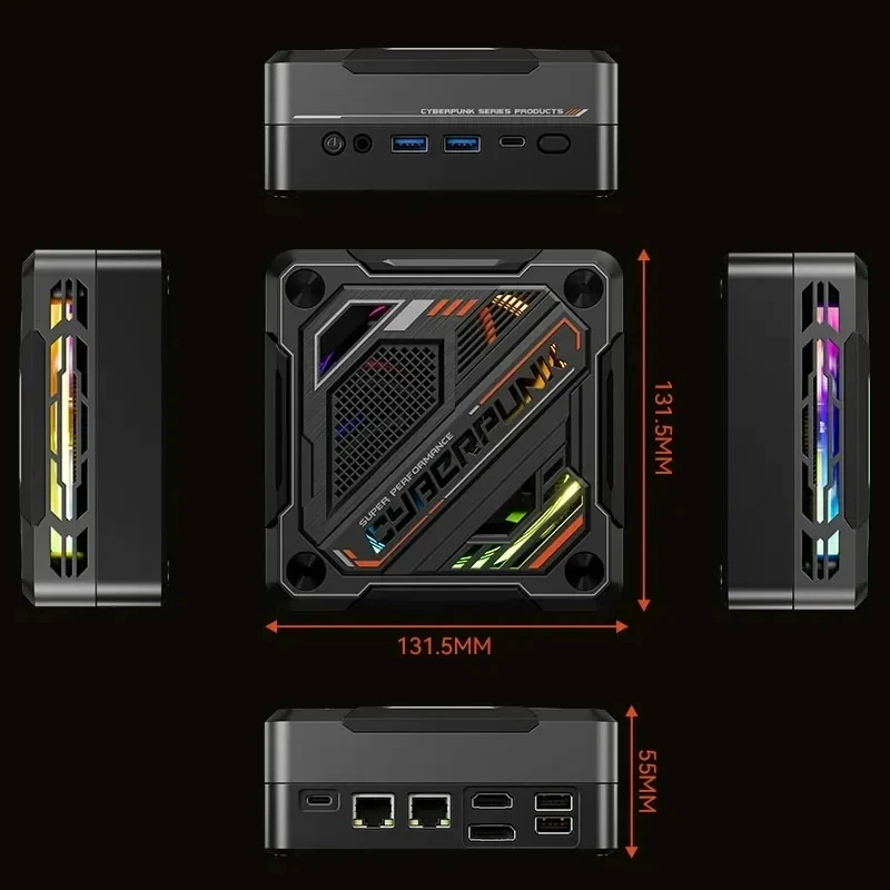 TOPTON Cyberpunk Mini PC AMD Ryzen 7 8845HS 7840HS 7735HS RGB Light DDR5 2.5G LAN USB4.0 Mini Gamer PC Computer 8K NUC WiFi6