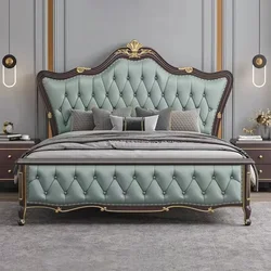 European Aesthetic Bed Marriage Queen Size Wood Princess Double Bed Modern Luxury Cama De Casal Luxuosa bedroom decoration