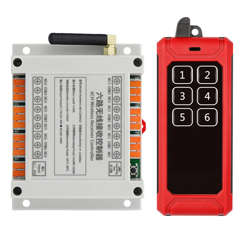 433mhz DC 12V 24V 36V 6CH 6 Channel RF Wireless Remote Control System Receiver Transmitter Universal power industrial 20-1000m