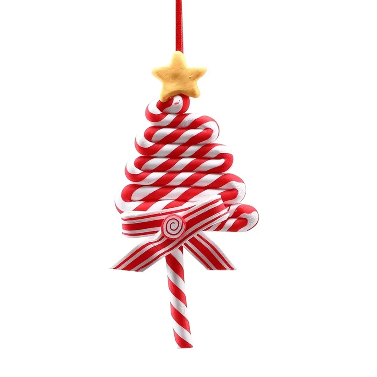 Christmas Tree Decoration Ornament Soft Clay Lollipop Red White Candy Cane Xmas Tree Pendant Christmas New Year Gift B