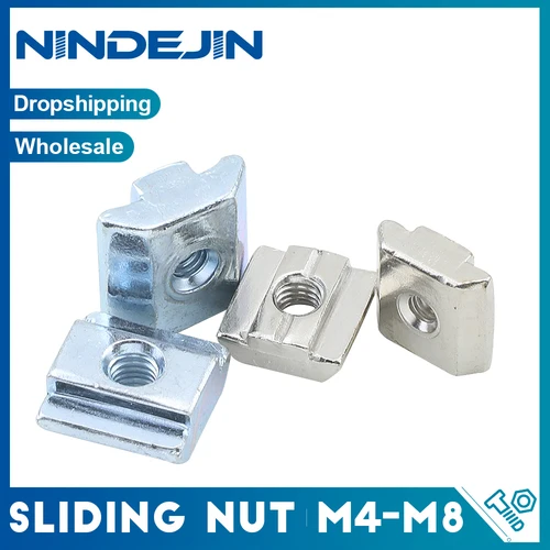 NINDEJIN 5 uds tuercas con ranura en T tuercas deslizantes M4 M5 M6 M8 acero al carbono UE GB tuercas deslizantes estándar para perfil de extrusiones de aluminio
