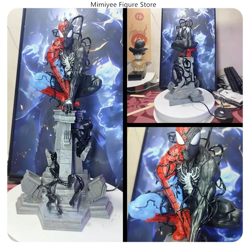 38cm Homem-Aranha Venom Symbiote Acuching Led Light Up Estátua Coleção de filmes Modelo Decoração Presente ​
