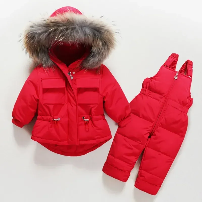 Children Duck Down Coat Jacket + Jumpsuit Toddler Girl Boy Clothes Set Kids Snowsuits Winter Outfit Suit Warm Baby Overalls 1-4Y