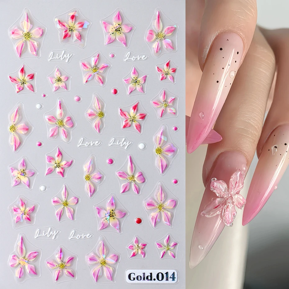 2 stuks glanzende lelie bloem nail art sticker stickers orchidee bloemen zelfklevende sliders holografische stickers manicure nail art decoraties