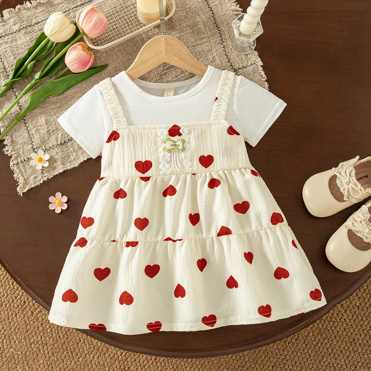 Summer New Heart-Shaped Printed Baby Girl Dress Sweet And Cute Children'S Clothing (6-24 Months)
