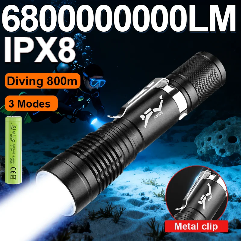 lanternas-de-mergulho-led-portateis-de-alto-brilho-ipx8-a-prova-d'agua-tocha-de-mergulho-classificacao-profissional-lanterna-subaquatica-ao-ar-livre
