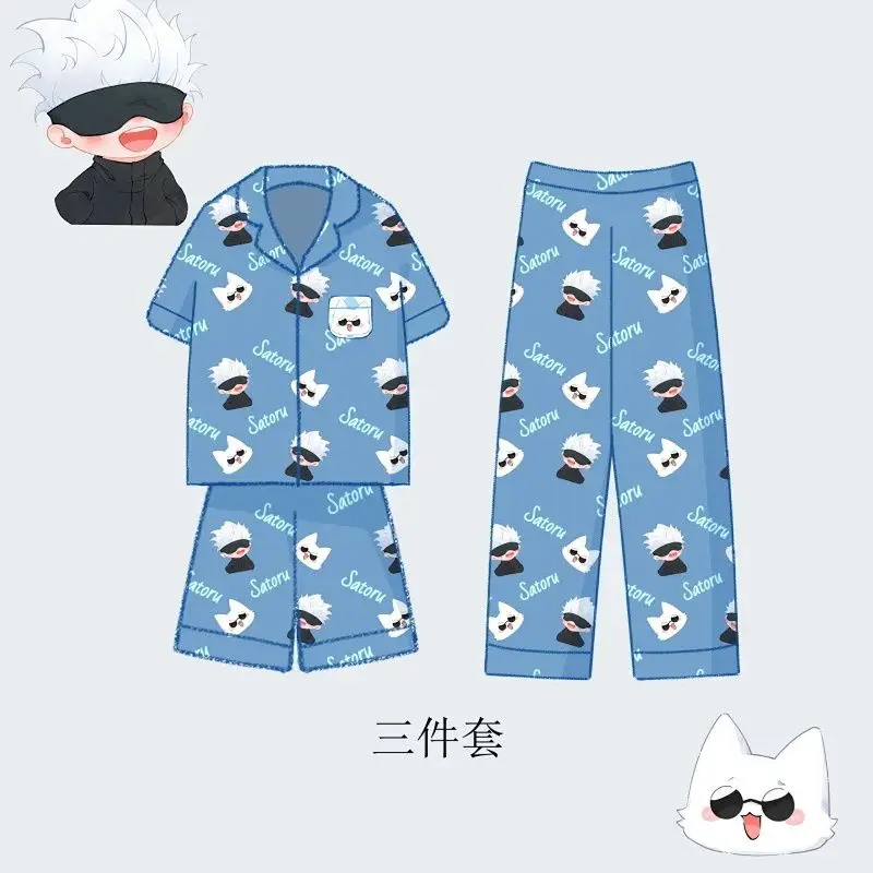 Satoru Gojo Pajamas Three-piece Set Short-sleeved Trousers Shorts Suit Spring And Autumn Home Clothes