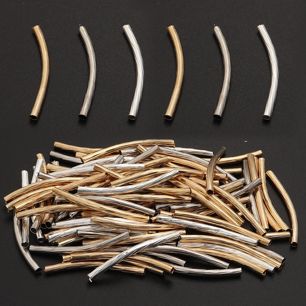100-2000Pcs/Lot Copper Curved Tube Spacer Beads Connector For Handmade DIY Bracelet Necklace Jewelry Making Supplies Accessories
