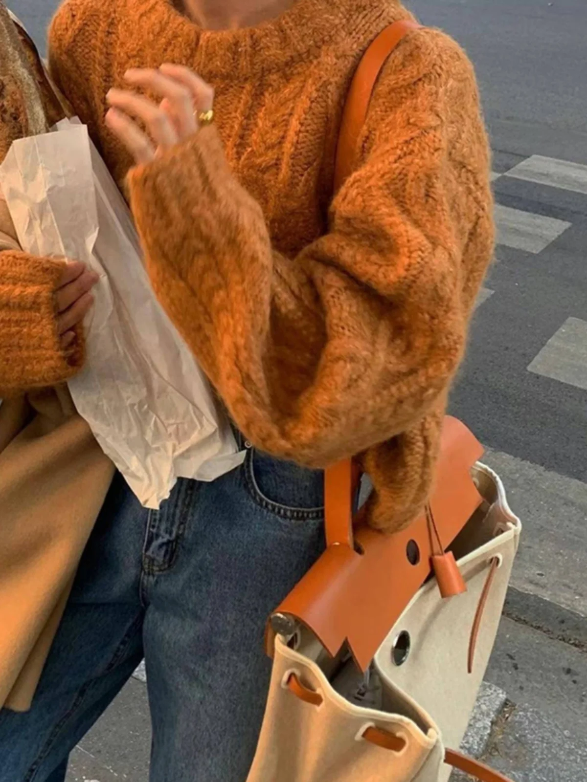 

Dongda Gate Ove*take Lazy Mixed Color ort round Ne Knitwear Women's Faion Sle Comfortable Wool Blend Long Sve Sweater