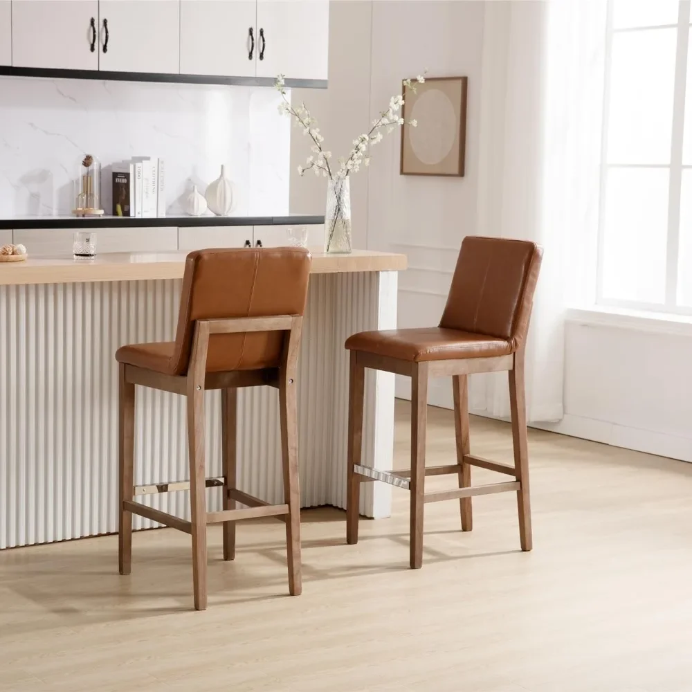 

Набор 30-дюймовых барных стульев из 4 шт., барные стулья с мягкой обивкой в фермерском доме и спинкой, деревянные белые барные стулья без подлокотников в деревенском стиле.