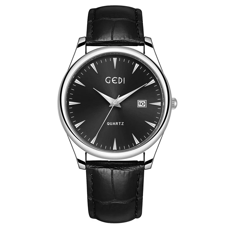 Gedi Couple's Classic Genuine Leather Watch Simple Advanced Calendar Waterproof Quartz Watch New Good-looking Watch