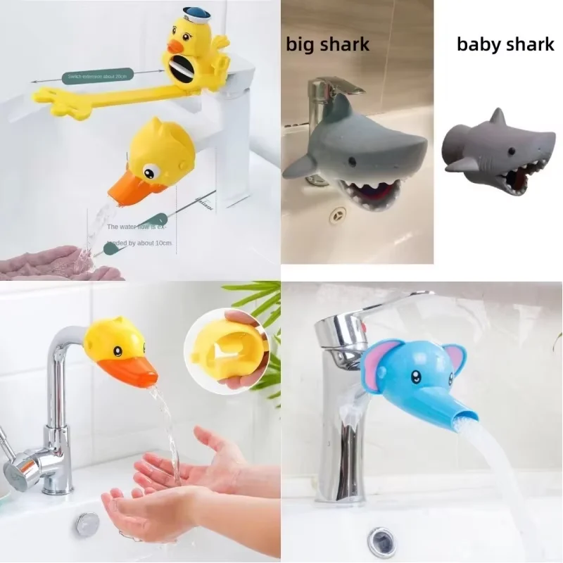 Animal faucet children's extender shark yellow duck elephant washbasin faucet extender splash proof nozzle shower toy extension