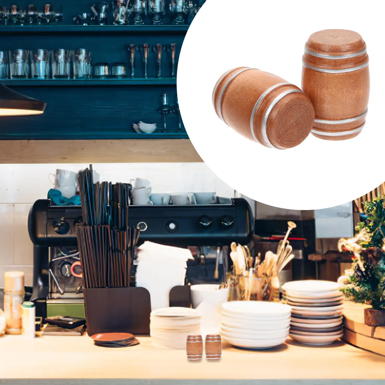 

2Pcs Mini Barrel Creative Wooden Beer Wine Barrels Mini House Accessories Miniature Home Decor Miniature Beer Barrels