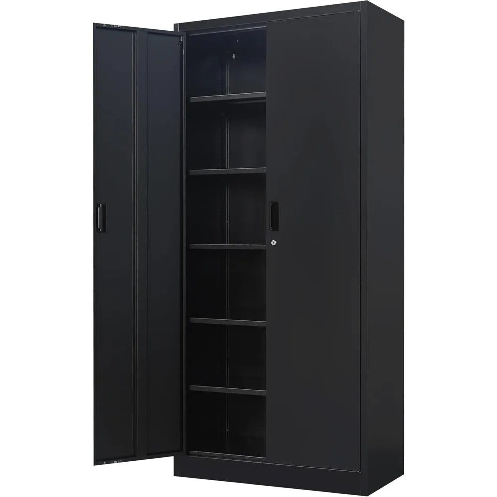 Metal Storage Cabinets with Locking Doors and 5 Adjustable Shelves, Steel Storage Cabinet for Garage, Office, Classroom