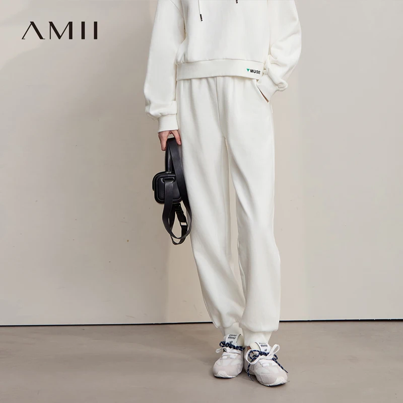 AMII pantalons pour femmes 2025 automne nouveau chaud décontracté polyvalent pantalon droit pour femme tricot coton sport dames vêtements12523056