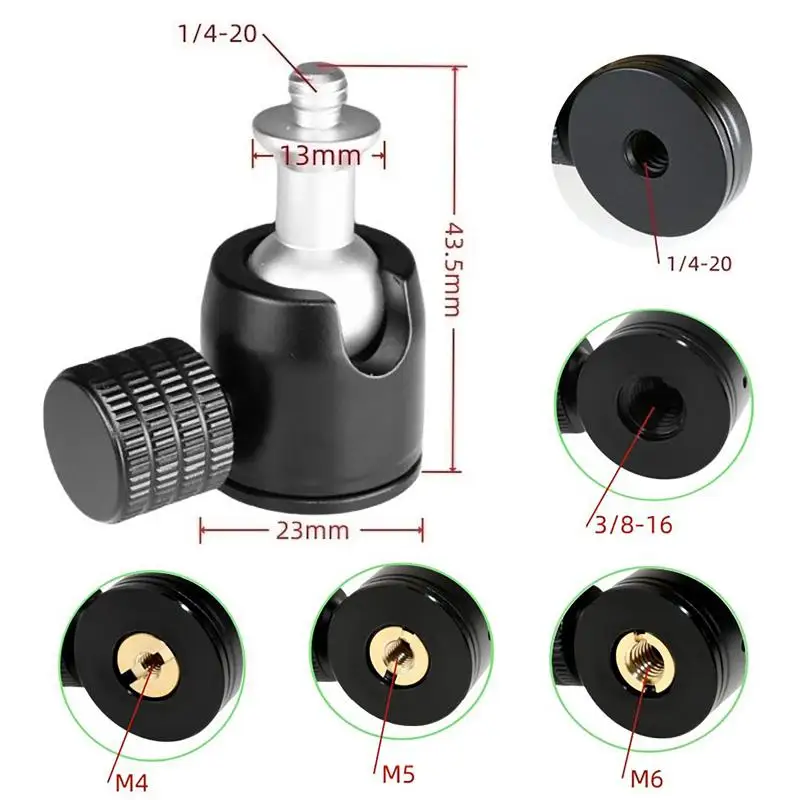Multi-device Compatible Mini Ball Head Panoramic Tripod Head 1/4'' 3/8
