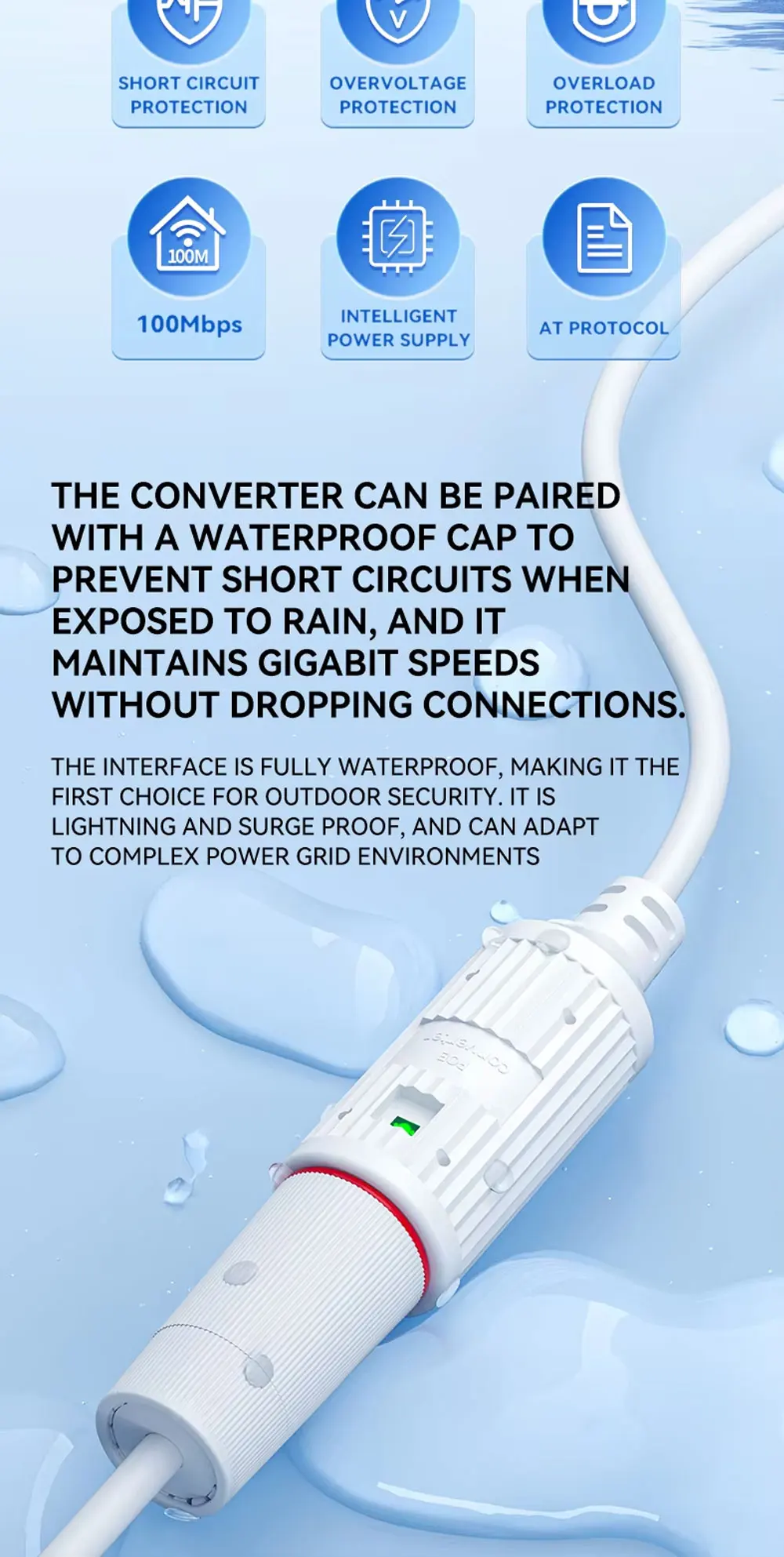 48V zu 5V Wasserdichter PoE-Konverter, RJ45-Anschluss zu Typ-C 5V/2A, IEEE802.3 AF/AT Power Over Ethernet für Typ-C Passive 5V Geräte – Detail 5