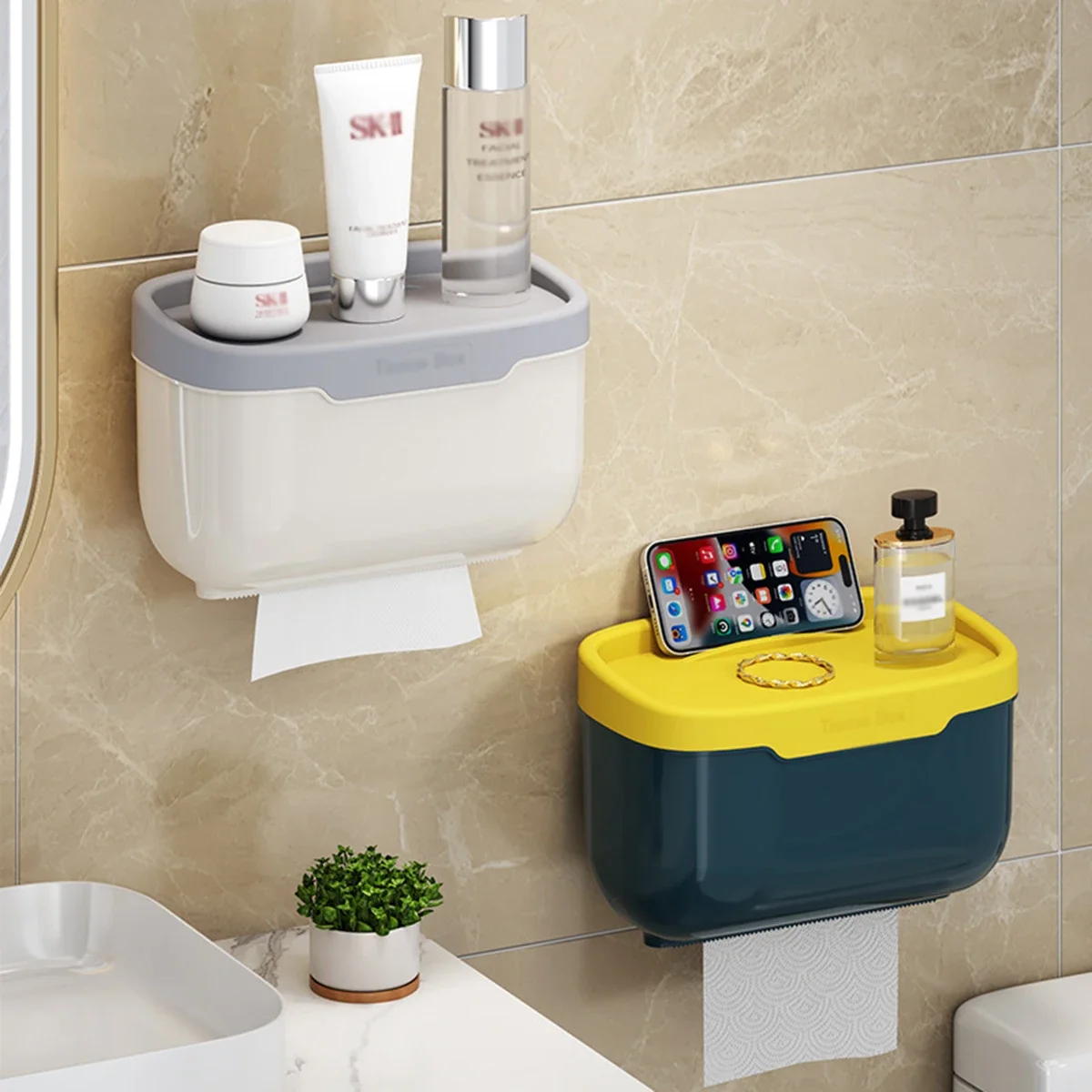 

Waterproof Wall Mount Tissue Holder Box for Bathroom Toilet Paper Holder Storage Rack Punch-Free Storage Box Kitchen Supplies