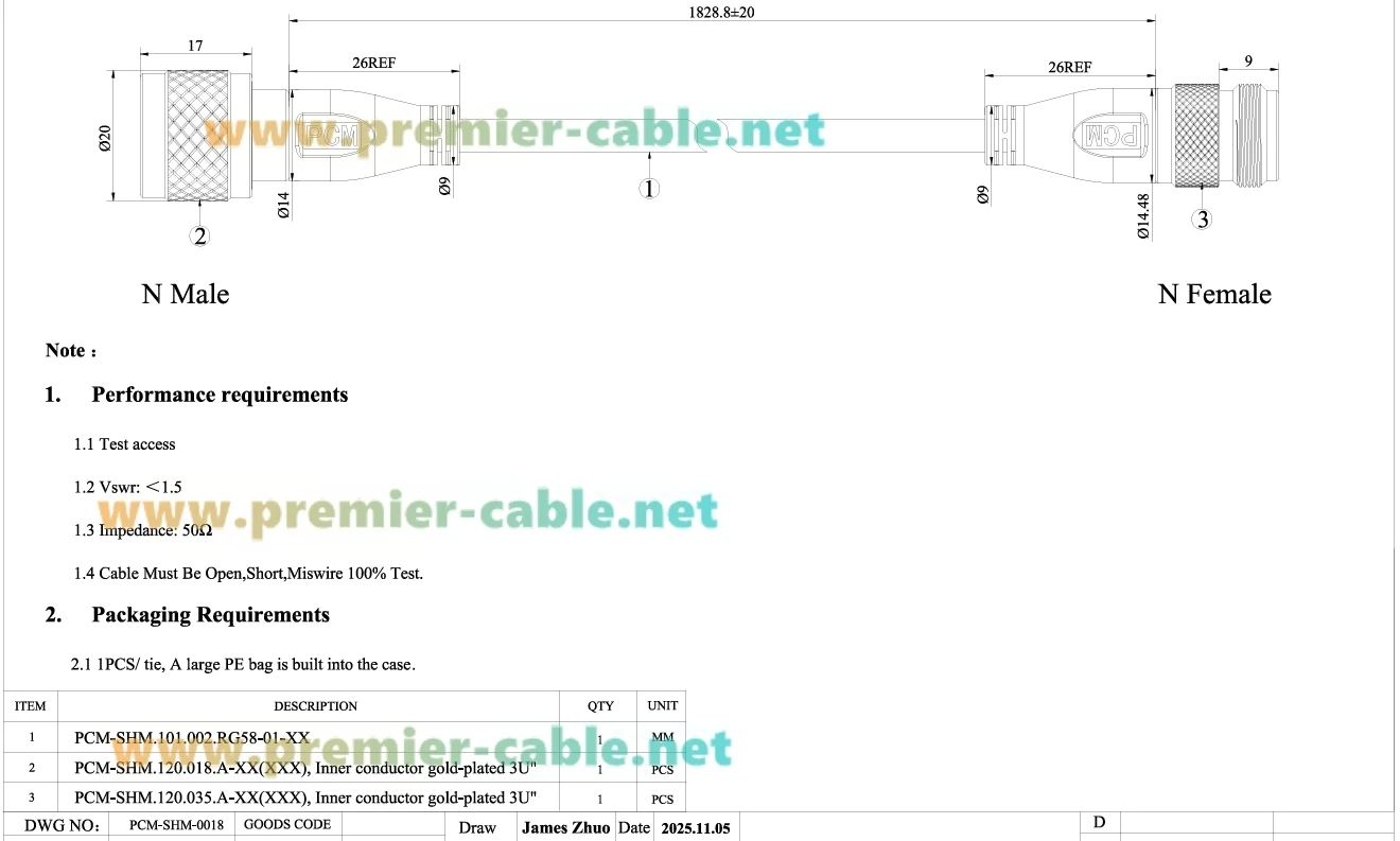 N-Typ Stecker auf Buchse Koaxialkabel RG58 50 Ohm Verlustarmes HF-Antennenverlängerungskabel für Amateurfunk, Signalverstärker, 3G 4G LTE – Detail 1