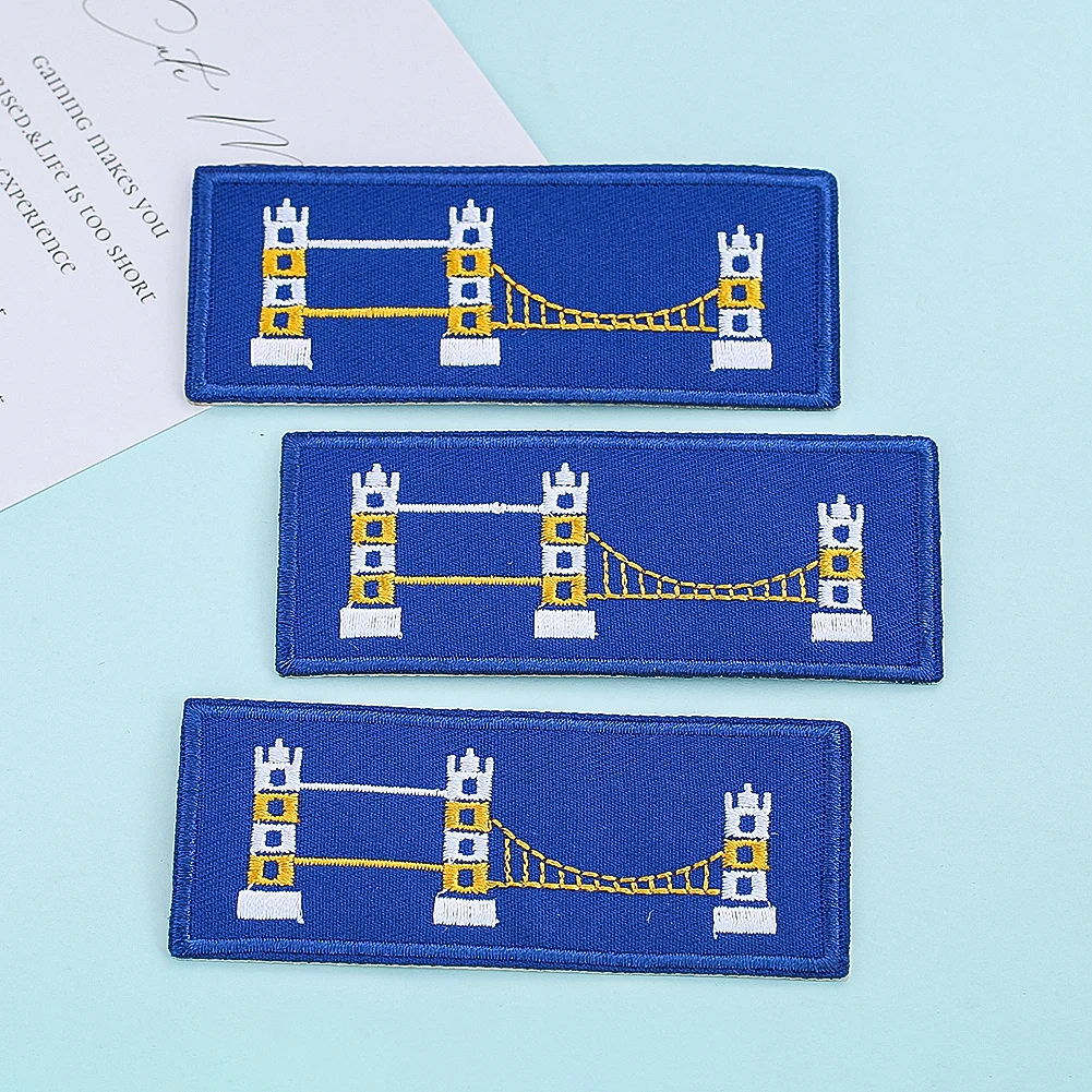 2pcs Strip Embroidery Patch Western Landmark London Bridge Clothing Decor Applique Iron Transfer Patches Diy Garment Sew Supply