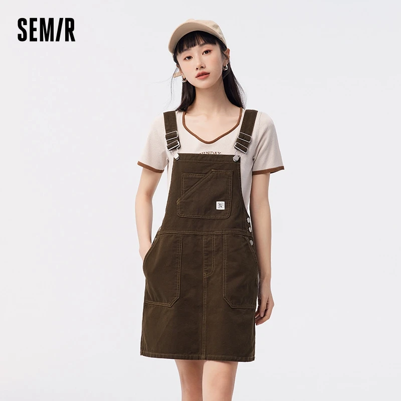 Semir Denim Suspender Dress Women 2023 Summer New High-Rise Retro Playful Short Dress