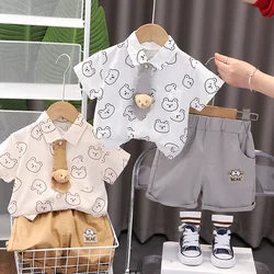 Cotton Clothes Baby Boy Summer Children Print Small Bear Shirts Shorts 2Pcs/Set Infant Kids Fashion Toddler Tracksuits Outwear