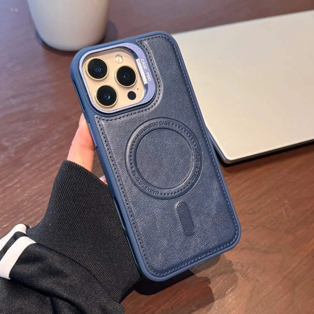 عدسة مغناطيسية غير مرئية بشريط جلدي مناسبة لهاتف iPhone 11-16 Promax غطاء حماية، شامل ومضاد للسقوط