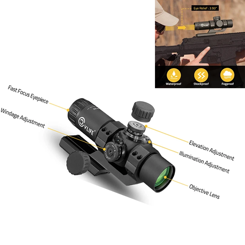 CVLIFE 4x30 Compact Scope Dual Illuminated Reticle Optics Sight with 30mm Offset Scope Mount for Picatinny Rail