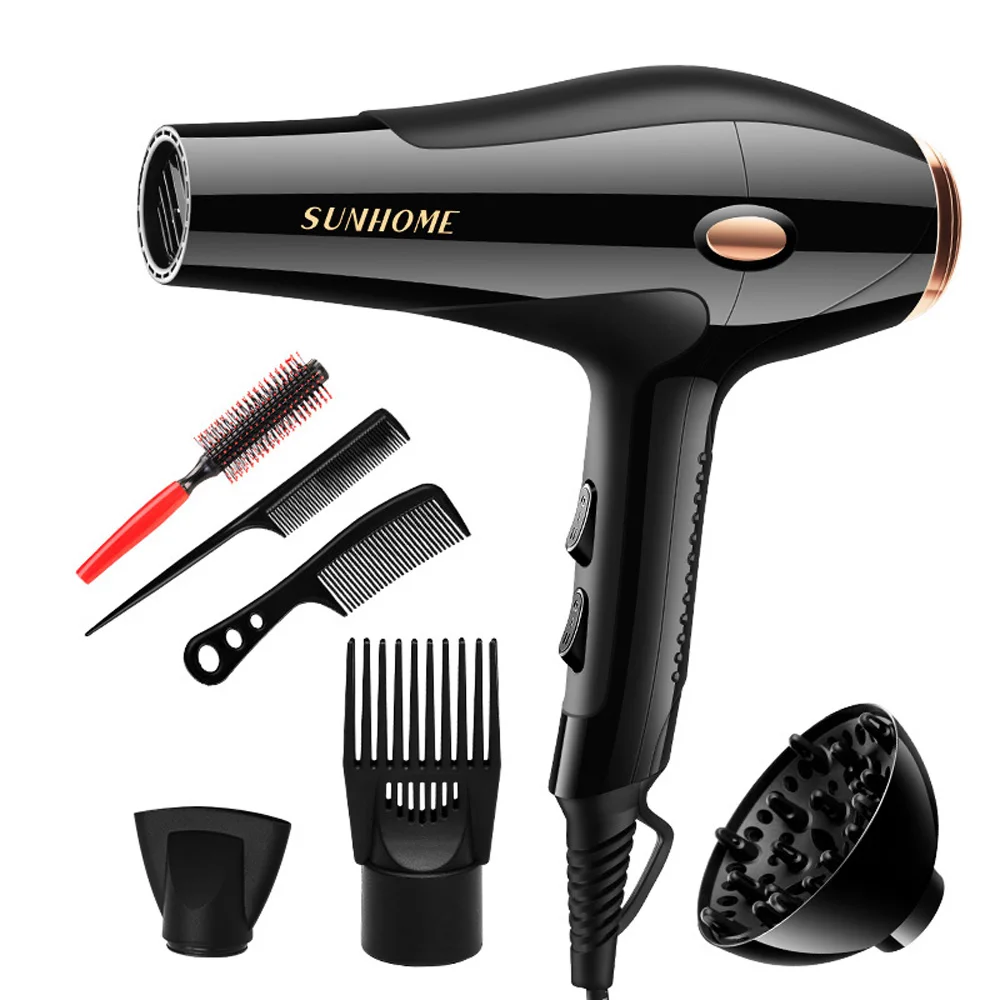 SUNHOME Professional 2200W Ionic Ceramic Hair Dryer ,2 Speed and 3 Heat SettingsFast Drying Salon Quality Blow Dryer  (Black)