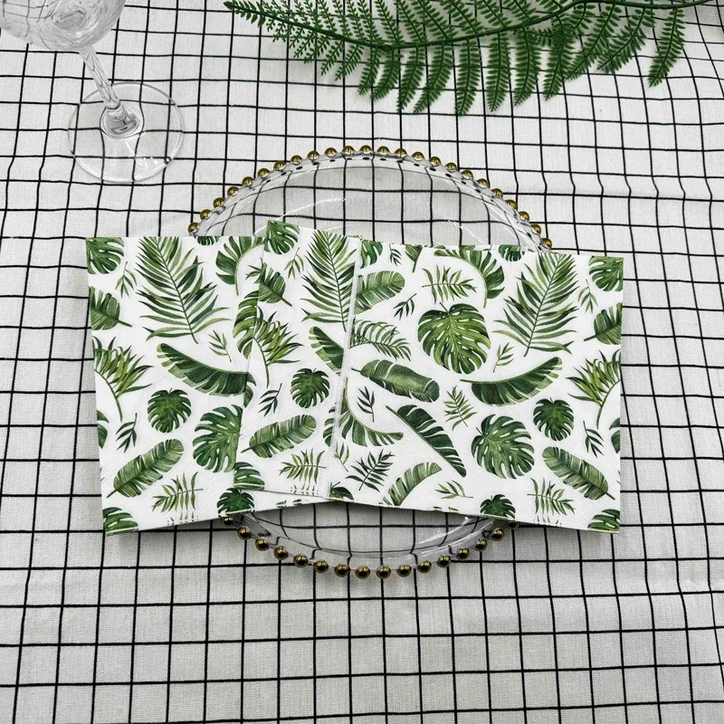 20pcs/Pac 2-Ply 33*33cm Printed Paper Napkin Green Leaf Model Restaurant Party Wine Glass Flower Paper Wedding Paper Placemat