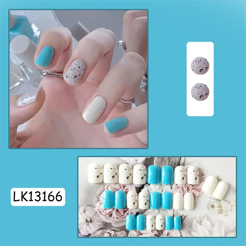 24Pcs/Set Sea Salt Oreo Design Wearing False Nails Tips Removable Handmade Short Acrylic Press on Nail French Stick Fake Nails