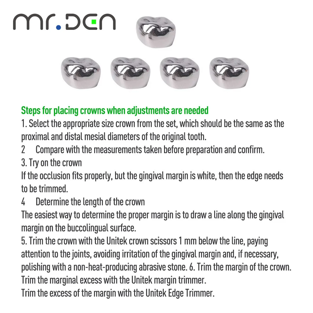 MR DEN Dental Temporary Stainless Steel Preformed Temporary Crown Dental Crown 5 Pieces Per Box