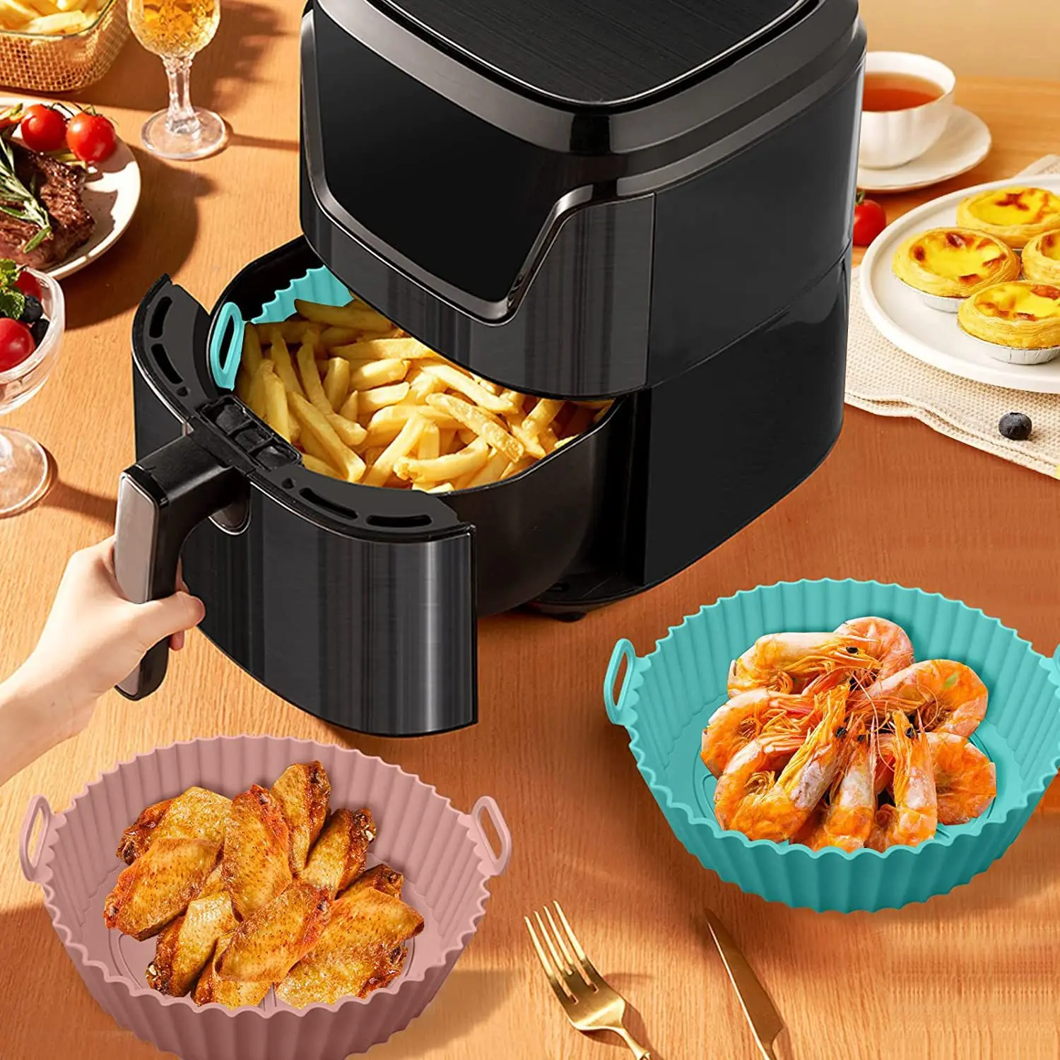 Air Fryer Silikon Korb Verdicken Silikon Form Für Air Fryer Topf Ofen Backblech Gebratenes Huhn Pizza Air Fryer Zubehör – Detail 7