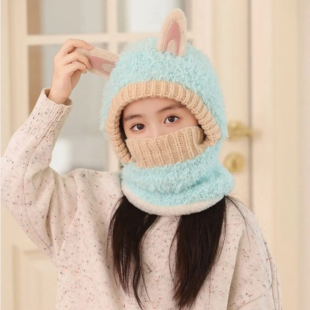 الصوف متماسكة وشاح البلوز قبعة يندبروف المخملية منديل الشتاء قبعة تدفئة قطعة واحدة قبعة دافئة الأذن الشتاء قبعة القبعات #4