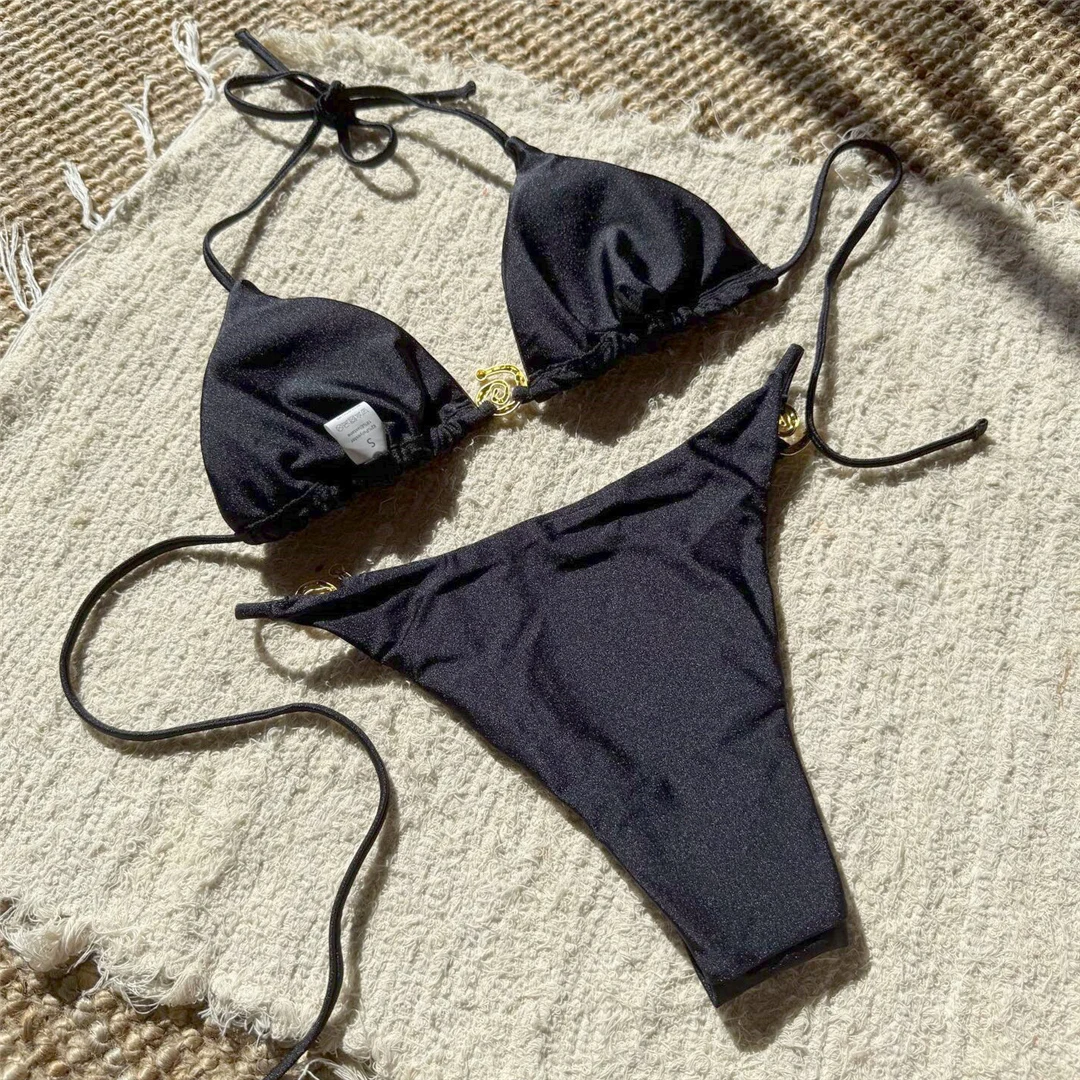 Neuer, verführerischer Bikini mit Metallringen und Neckholder-Ausschnitt, zweiteiliges Damen-Bikini-Set, Damen-Badebekleidung, gepolsterter Badeanzug, Badebekleidung, Modell V6430L. – Detail 23