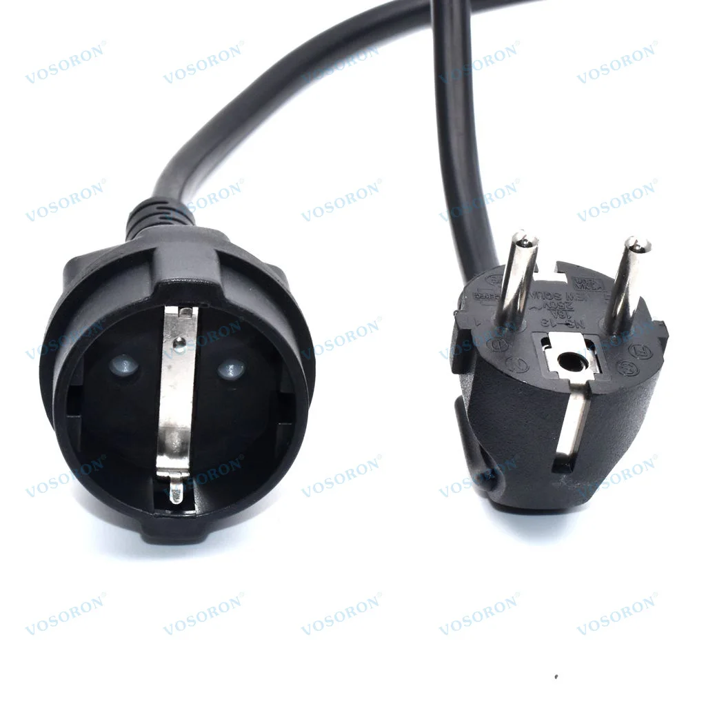 Schuko CEE 7/7 Plug to CEE 7/3 Socket Extension Power Cable, EU 2 Pin Male to Female Mains Connection Lead 16A 250V