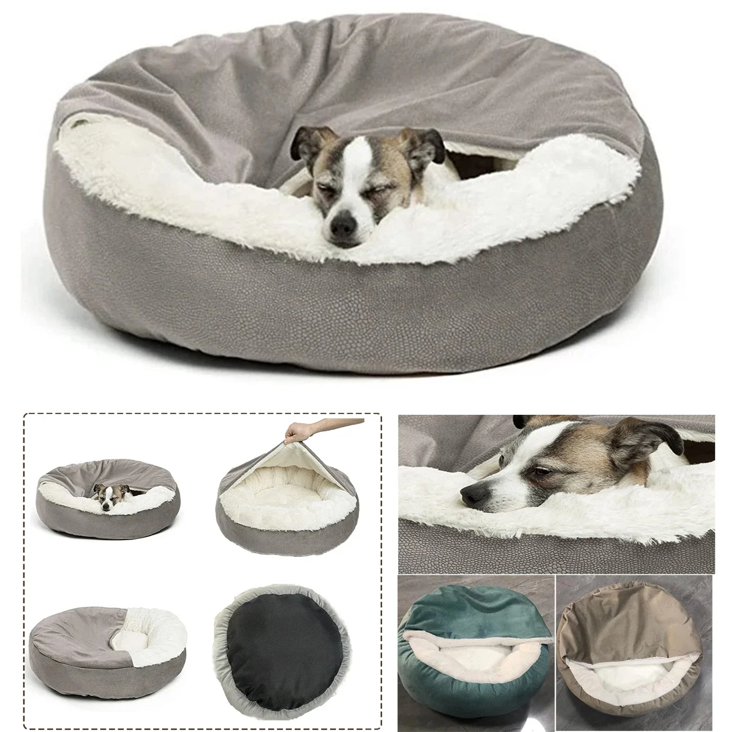 Orthopedic Dog Bed Machine Washable with Hooded Blanket Winter Warm Waterproof Dirt Resistant Cat Puppy House Cuddler dog beds