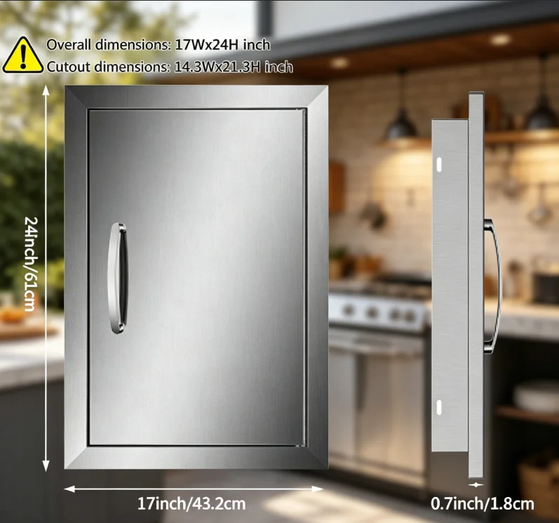 17W×24H Stainless Steel Single Latch DoorRustproof Stainless Steel, Premium Handle, Waterproof & Easy to Clean Indoor & Outdoor