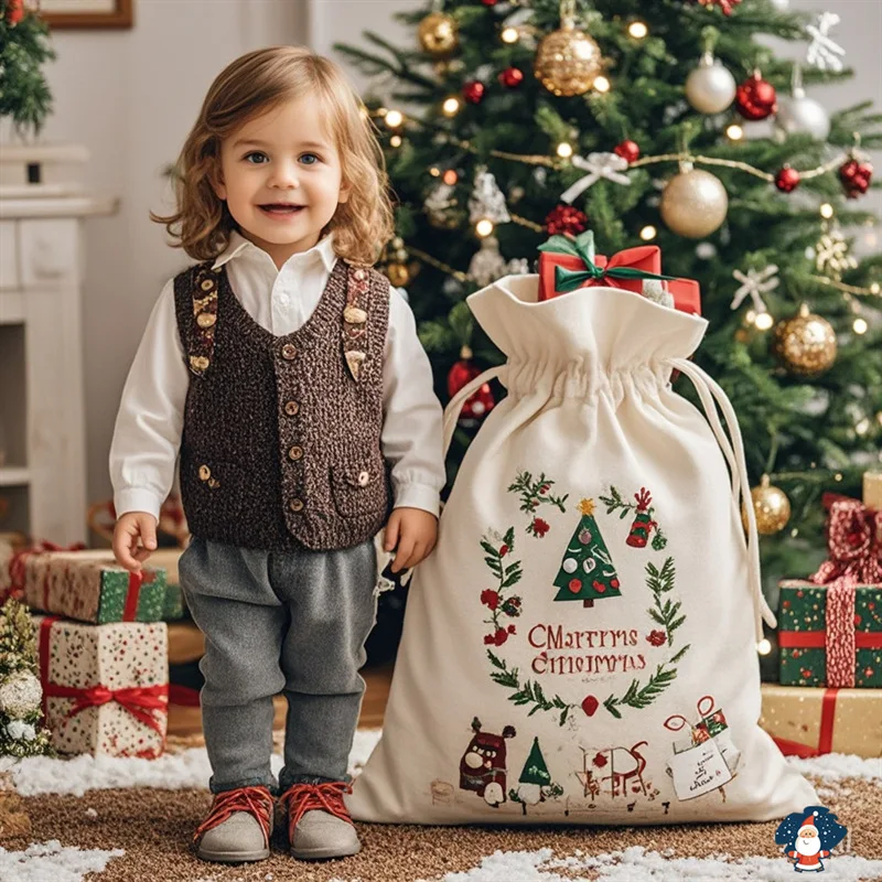 حقيبة كبيرة برباط مزخرفة لعيد الميلاد، حقيبة تخزين وتوزيع هدايا سانتا كلوز للهدايا الاحتفالية #6