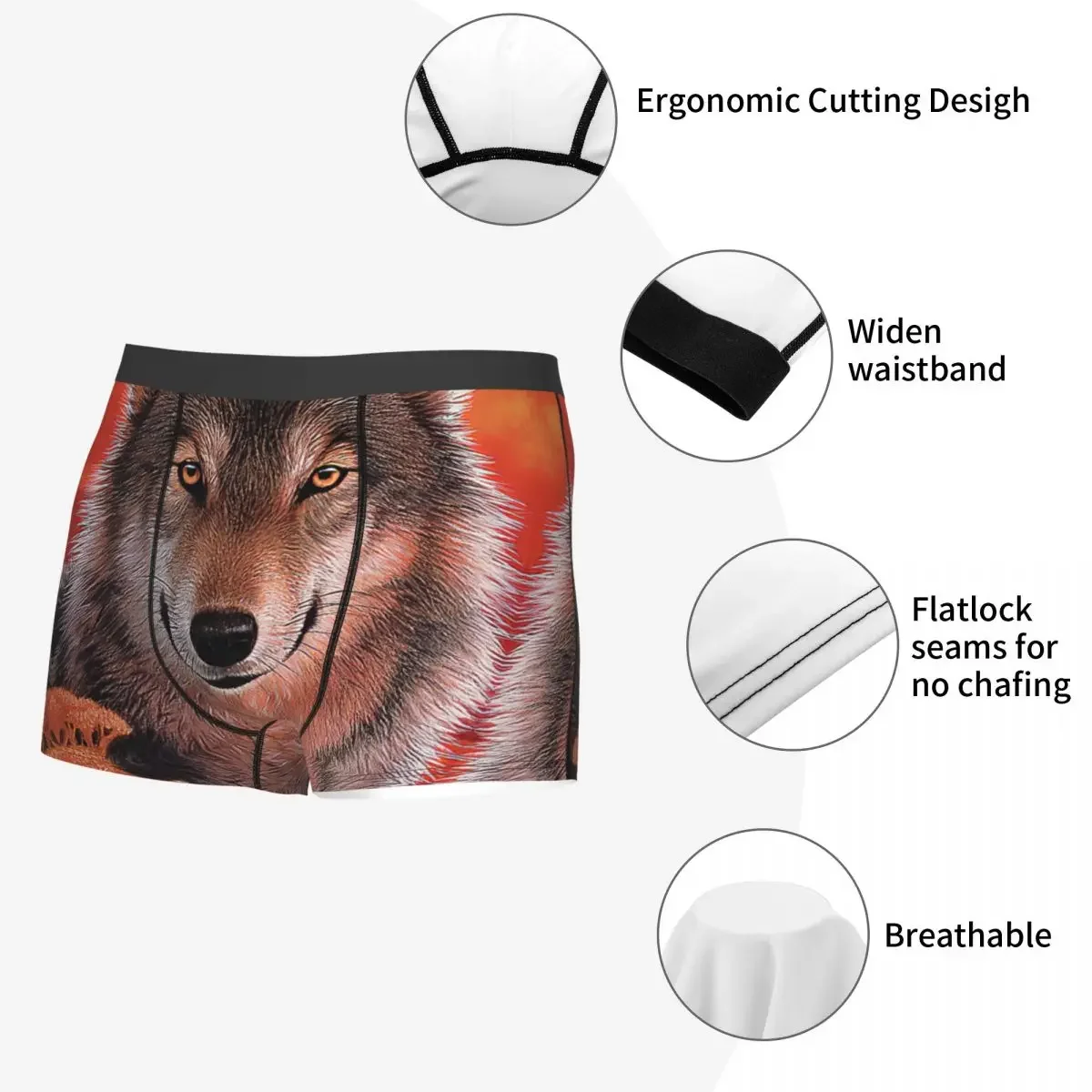 Wolf Underpants Breathbale Panties Male Underwear Print Shorts Boxer Briefs