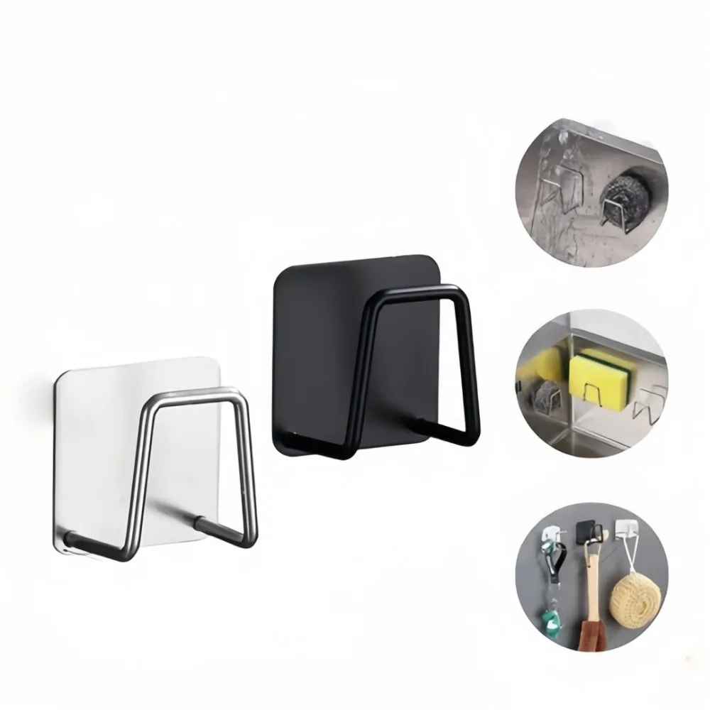 4pcs Kitchen Sponge Rack Clothes Hanger Sponge Drainage Groove Self Adhesive Stainless Steel Storage Rack Kitchen Accessories