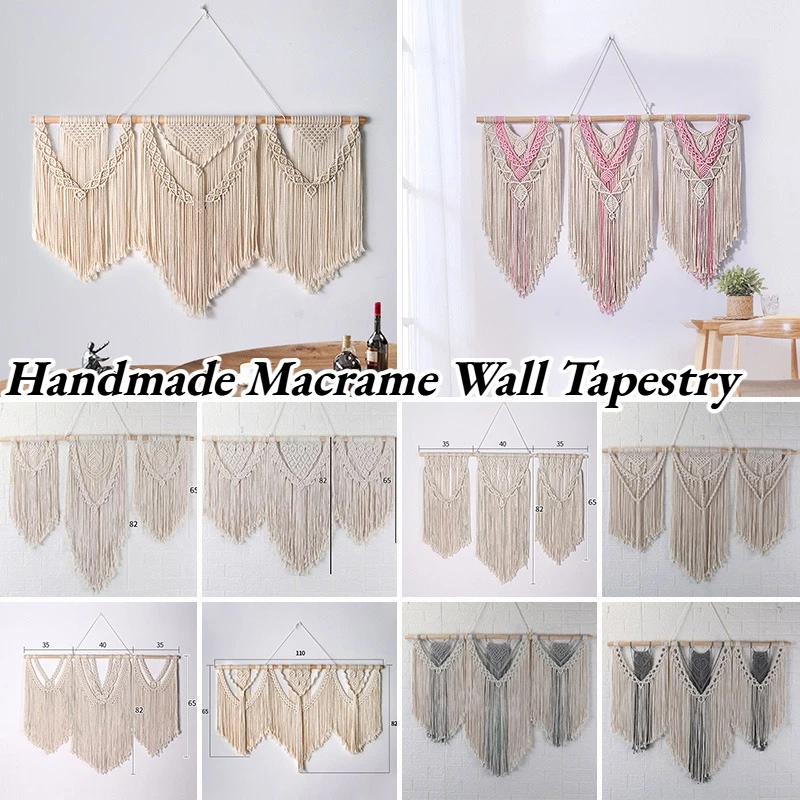 

1pc Handmade Macrame Wall Tapestry Cotton Knitted Tassel Boho Wall Hanging Vintage Home Decor Ornament for Homestay Bedroom Wall