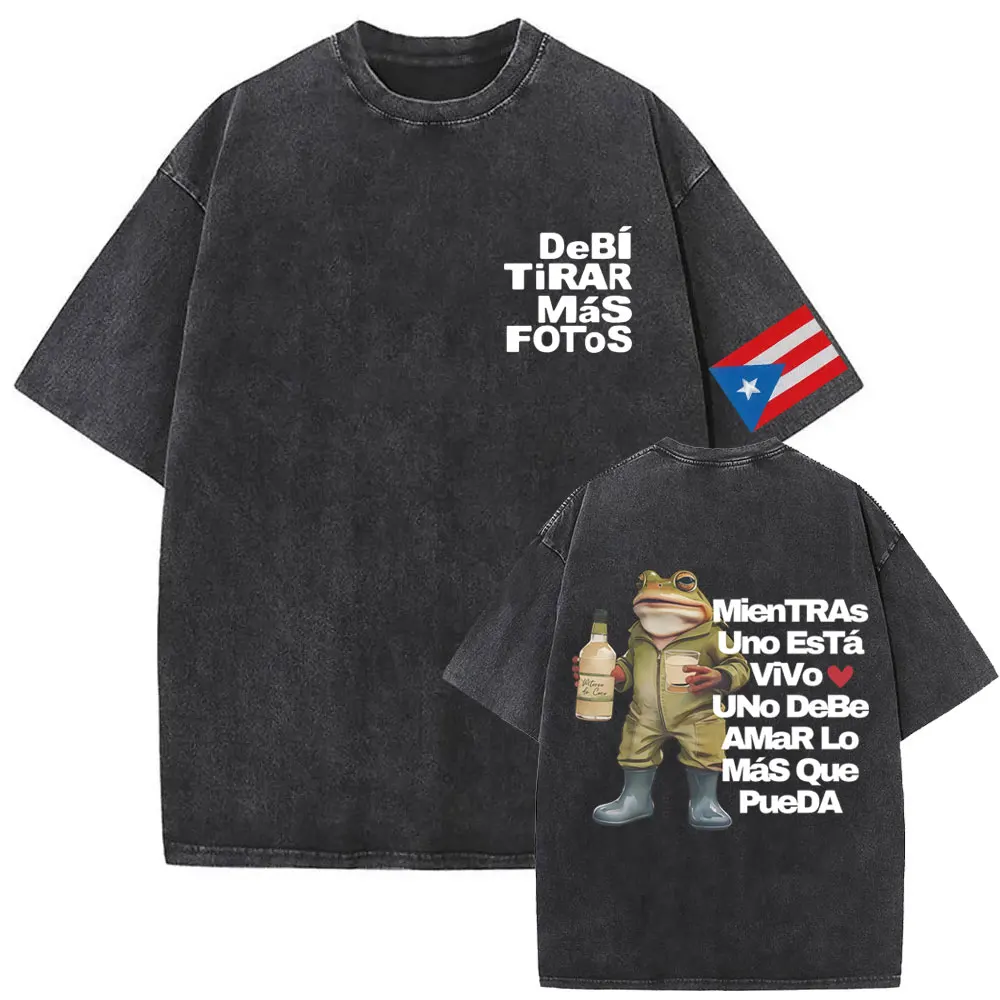 Washed Vintage Rapper Bad Bunny Debi Tirar Mas Fotos DTMF Graphic T-shirt Men Women Hip Hop Fashion Street Oversized T Shirts